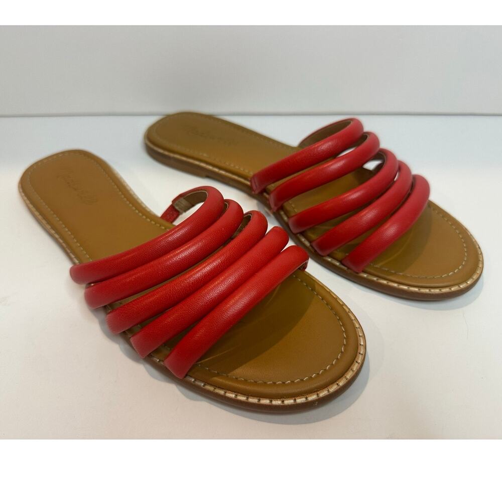 Madewell Addie Leather Slide Sandals Women’s 8.5 Red Slip On Flat Sandals
